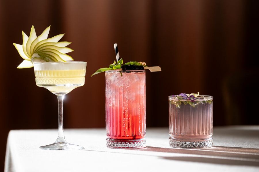 Colourful signature cocktails with creative garnishes served at Ternary Restaurant.